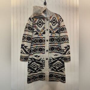 Northern Angel Women  Southwest Sherpa Lined Long Cardigan Sweater Hood Size L